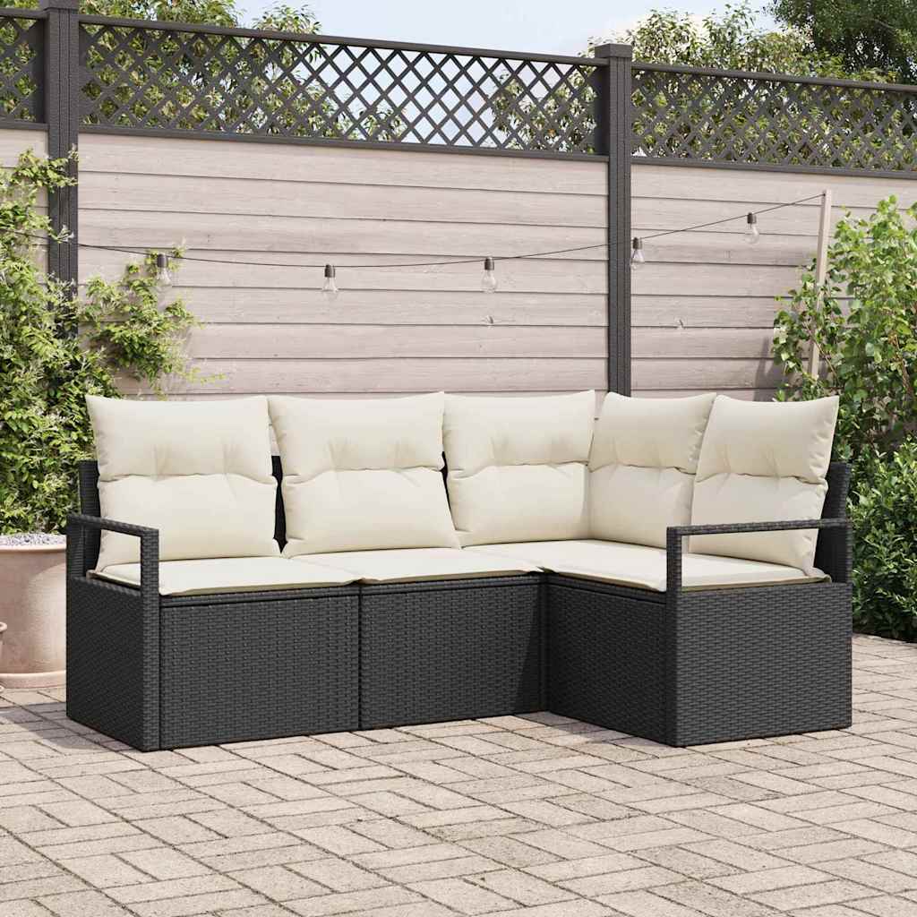 vidaXL Conjunto de Sofás 4 pcs Preto vime PE