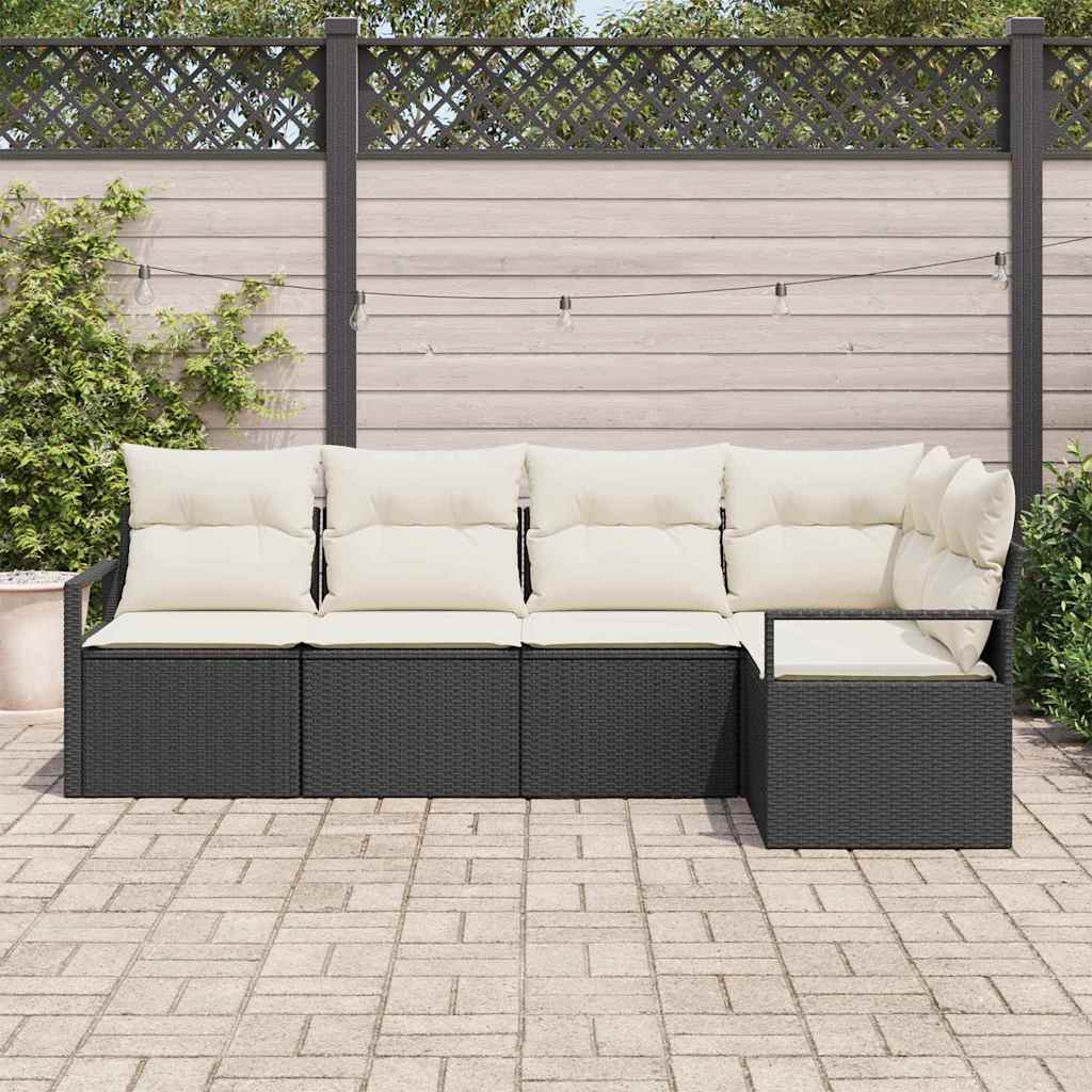 vidaXL Conjunto de Sofás com almofada 5 pcs Preto vime PE