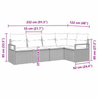 vidaXL Conjunto de Sofás com almofada 5 pcs Preto vime PE