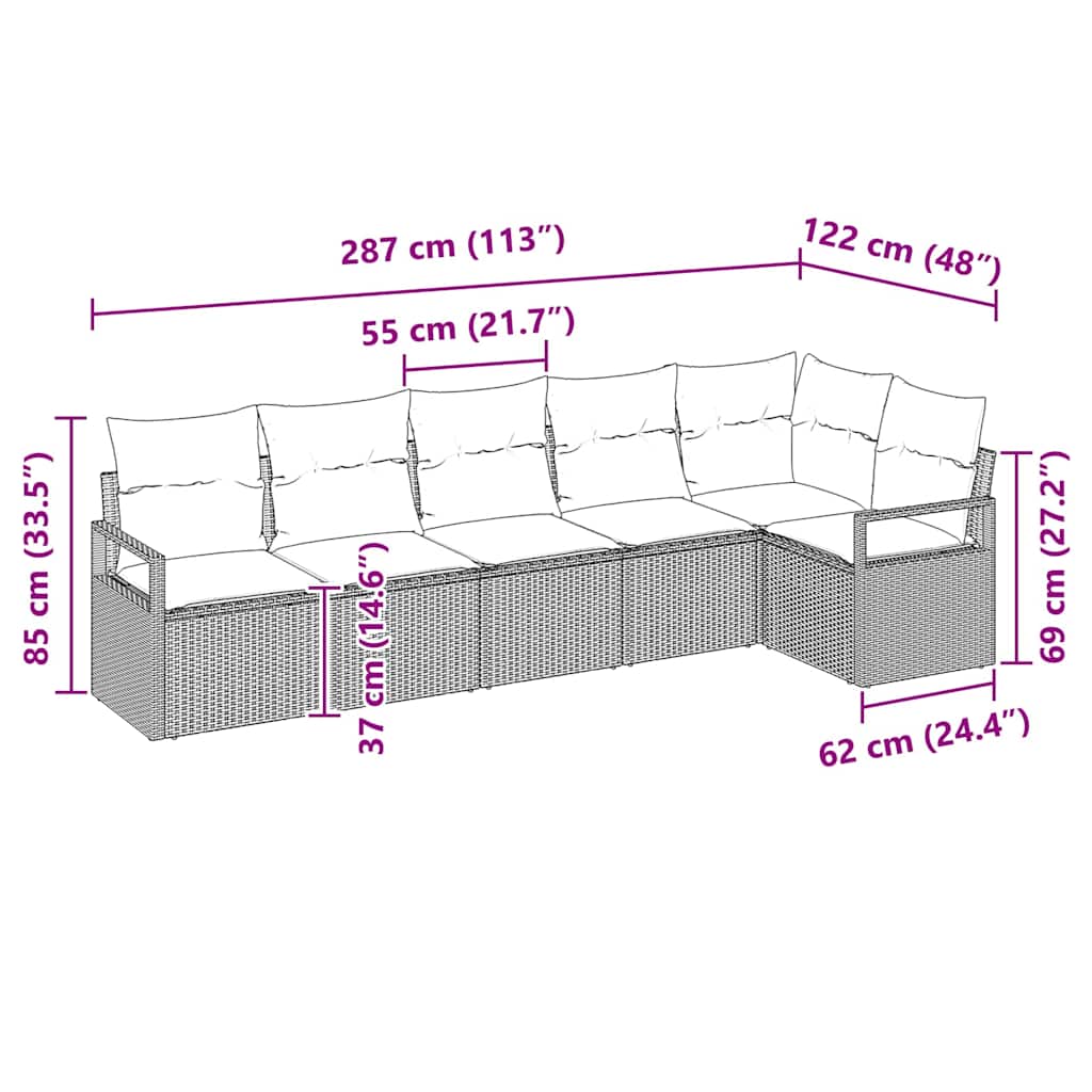 vidaXL Conjunto de Sofás 6 pcs Preto vime PE