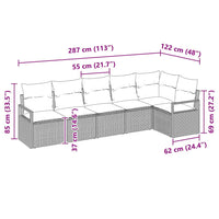 vidaXL Conjunto de Sofás 6 pcs Preto vime PE