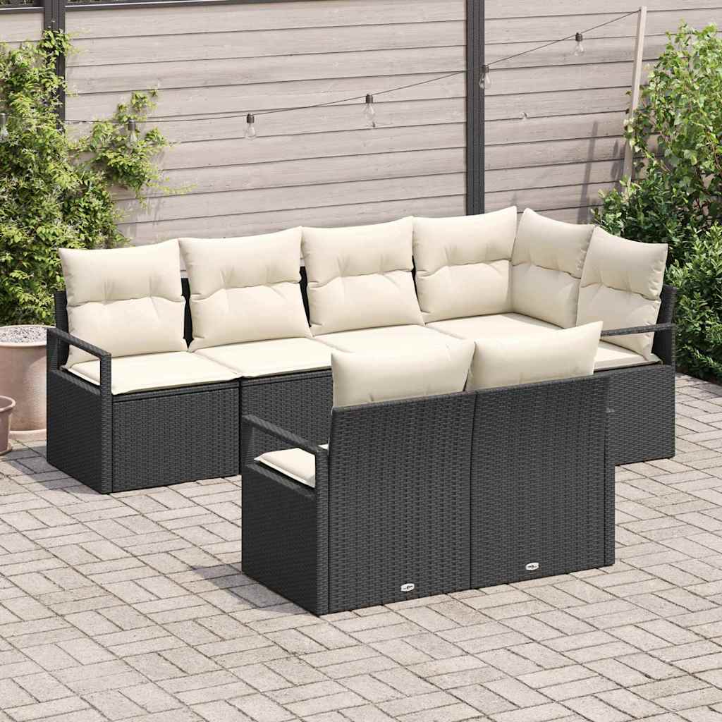 vidaXL Conjunto de Sofás 7 pcs Preto vime PE