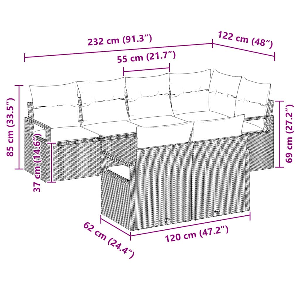 vidaXL Conjunto de Sofás 7 pcs Preto vime PE