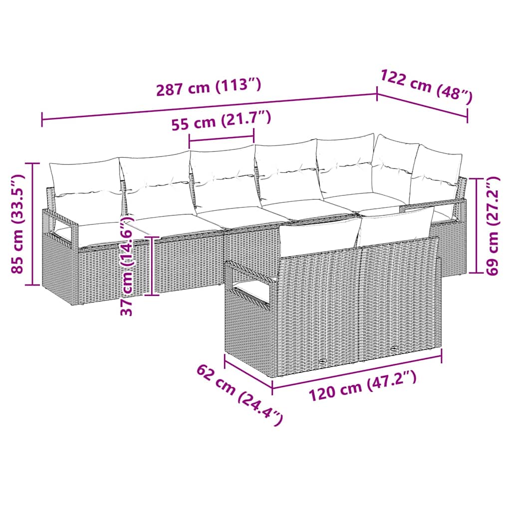 vidaXL Conjunto de Sofás 8 pcs Preto vime PE