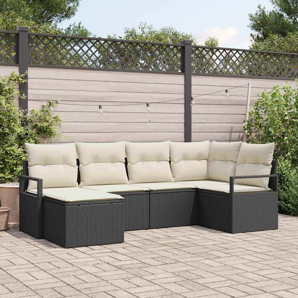 vidaXL Conjunto de Sofás com almofada 6 pcs Preto vime PE