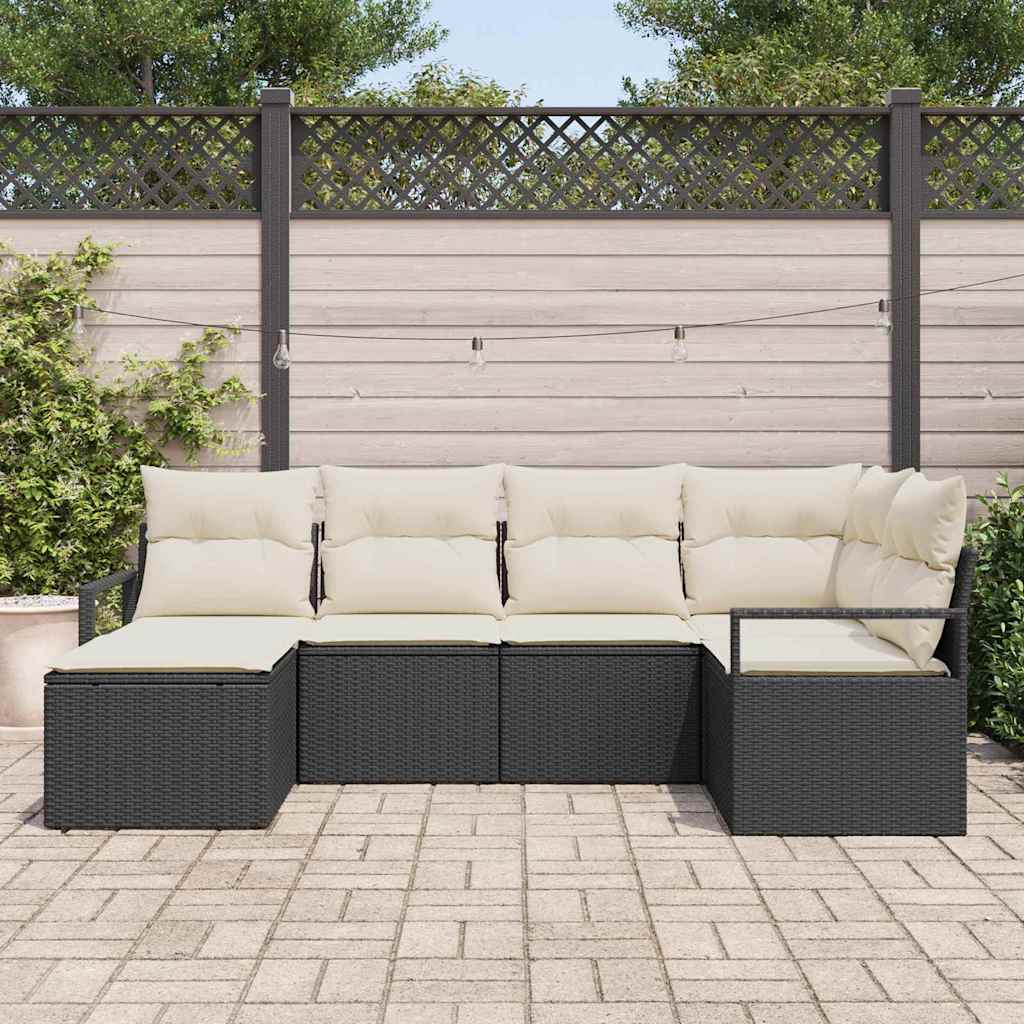vidaXL Conjunto de Sofás com almofada 6 pcs Preto vime PE