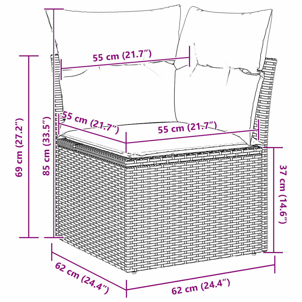 vidaXL Conjunto de Sofás com almofada 6 pcs Preto vime PE