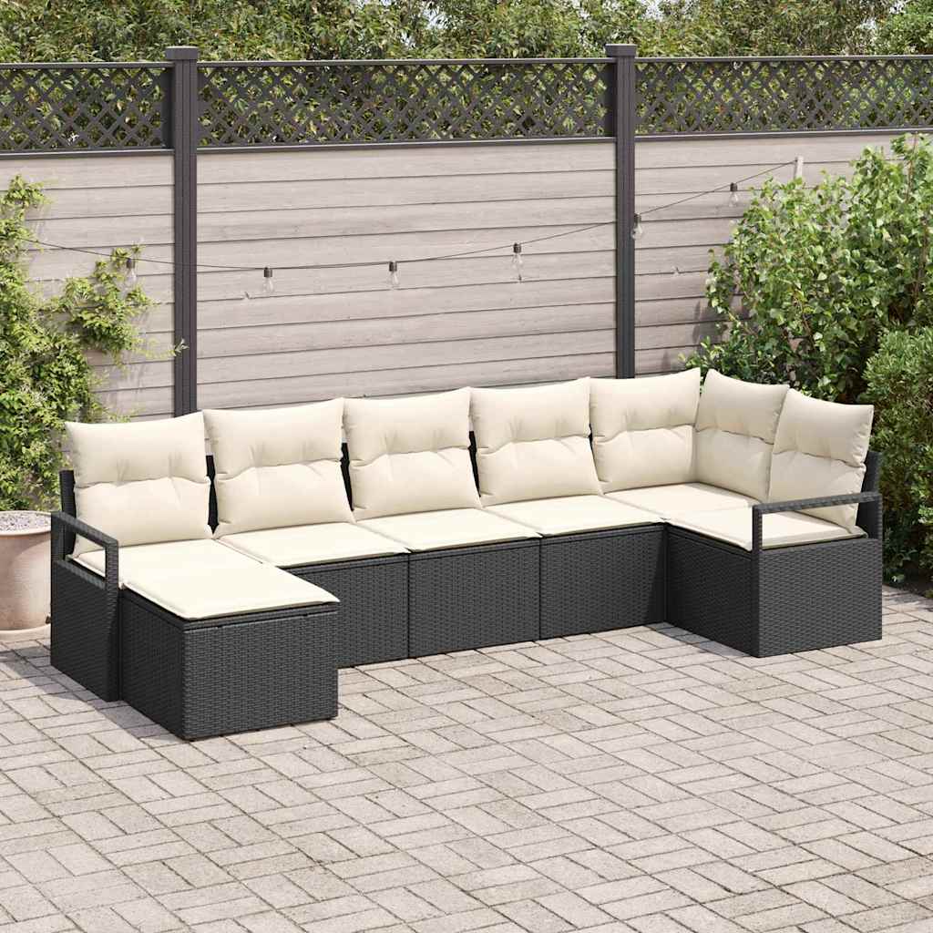 vidaXL Conjunto de Sofás com almofada 7 pcs Preto vime PE
