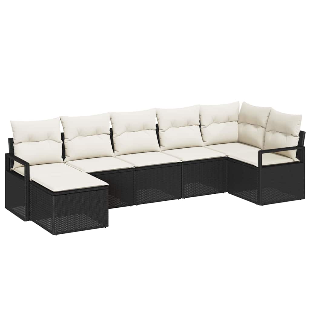 vidaXL Conjunto de Sofás com almofada 7 pcs Preto vime PE
