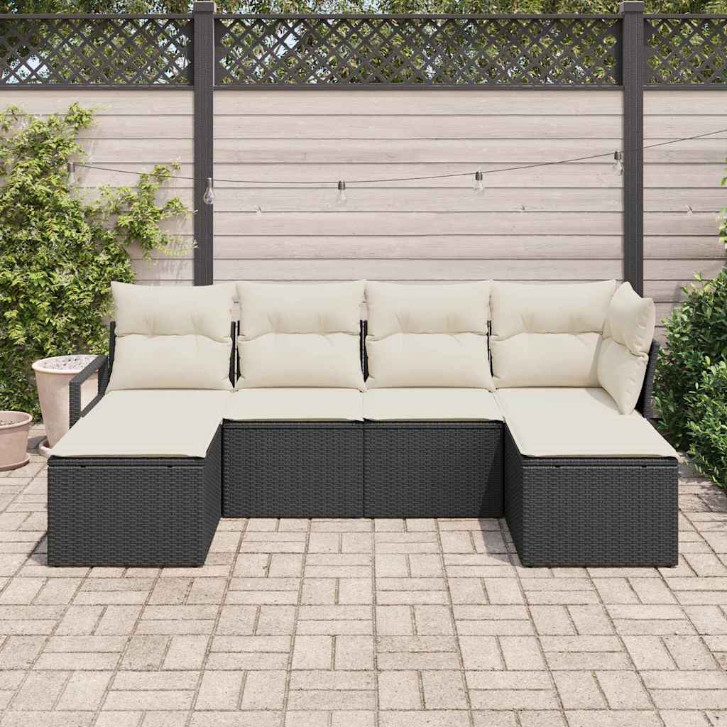 vidaXL Conjunto de Sofás 6 pcs Preto vime PE