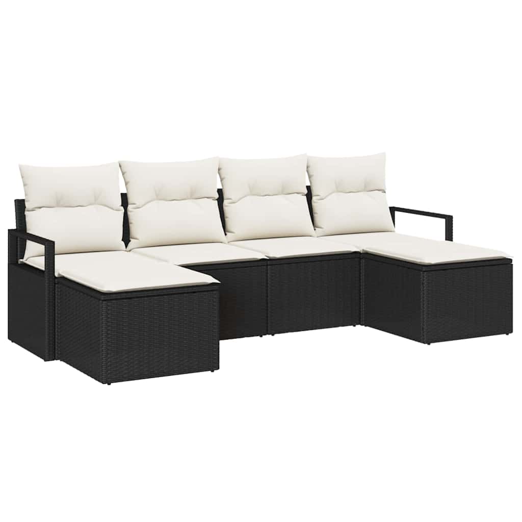 vidaXL Conjunto de Sofás 6 pcs Preto vime PE