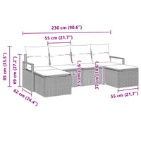 vidaXL Conjunto de Sofás 6 pcs Preto vime PE