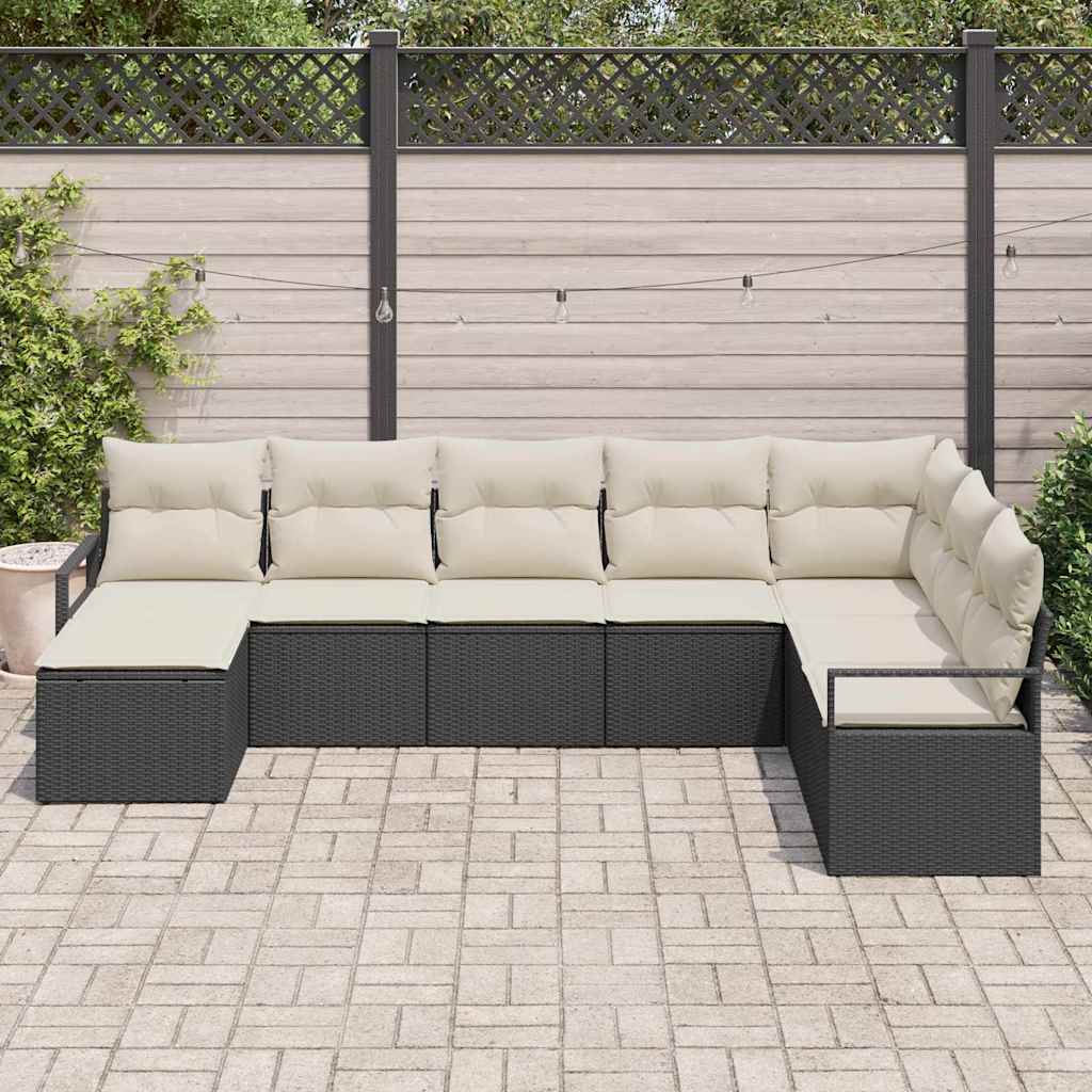 vidaXL Conjunto de Sofás com almofada 8 pcs Preto vime PE