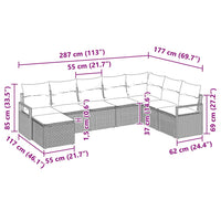 vidaXL Conjunto de Sofás com almofada 8 pcs Preto vime PE