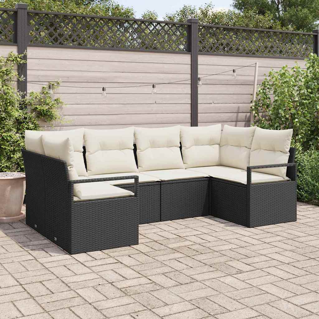 vidaXL Conjunto de Sofás com almofada 6 pcs Preto vime PE