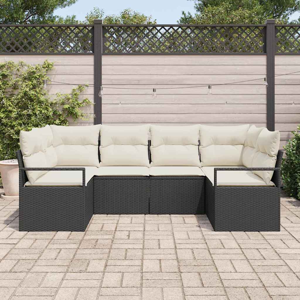 vidaXL Conjunto de Sofás com almofada 6 pcs Preto vime PE