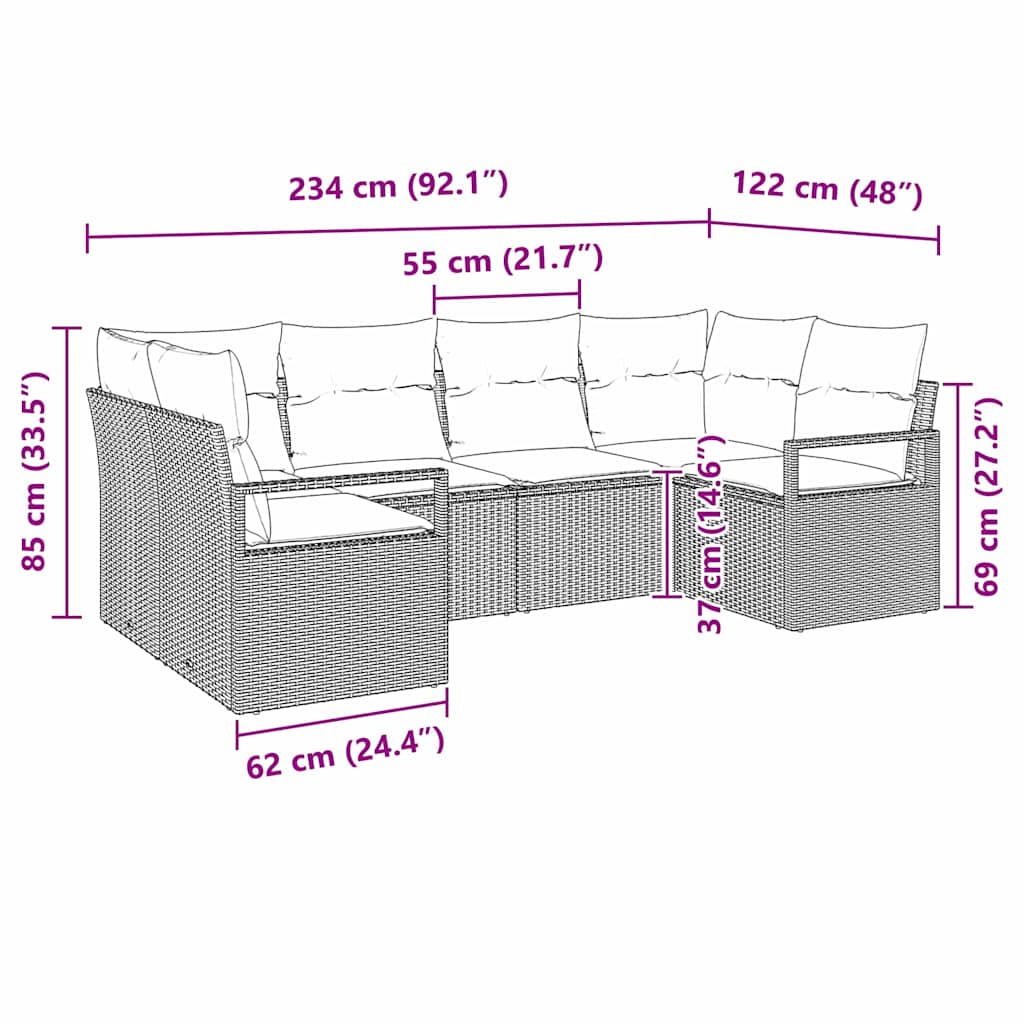 vidaXL Conjunto de Sofás com almofada 6 pcs Preto vime PE