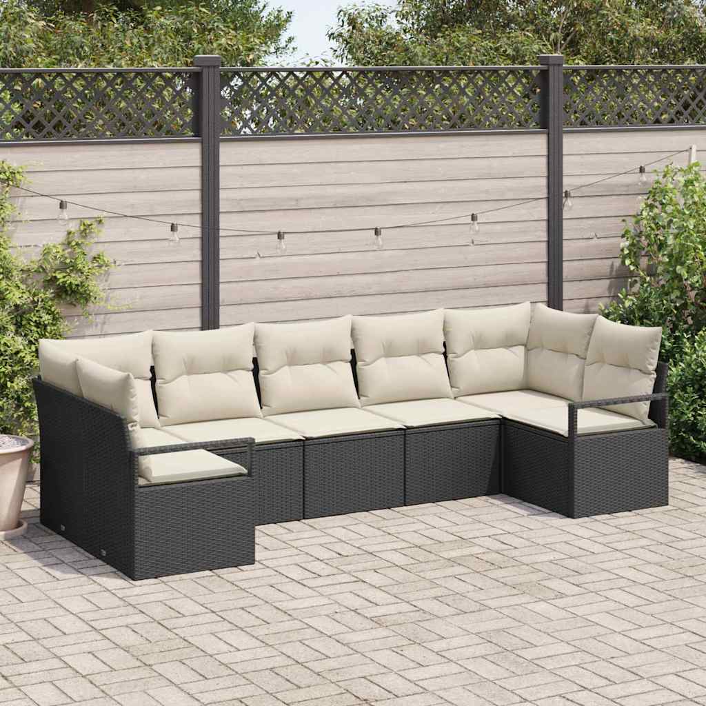 vidaXL Conjunto de Sofás com almofada 7 pcs Preto vime PE
