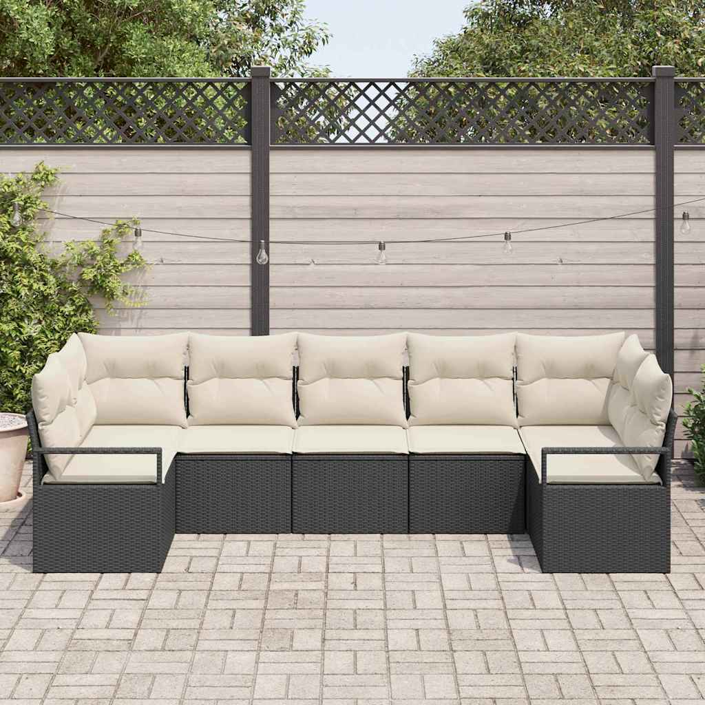 vidaXL Conjunto de Sofás com almofada 7 pcs Preto vime PE