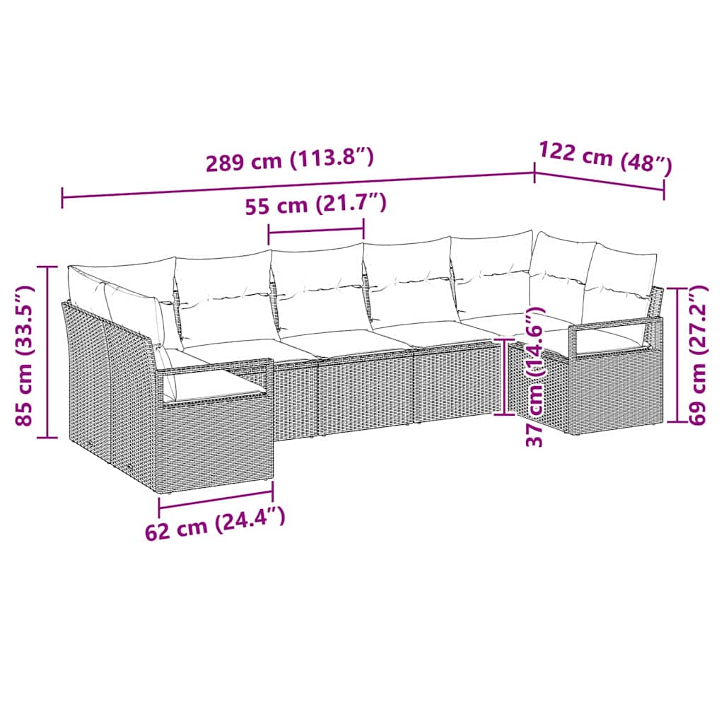 vidaXL Conjunto de Sofás com almofada 7 pcs Preto vime PE