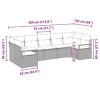 vidaXL Conjunto de Sofás com almofada 7 pcs Preto vime PE