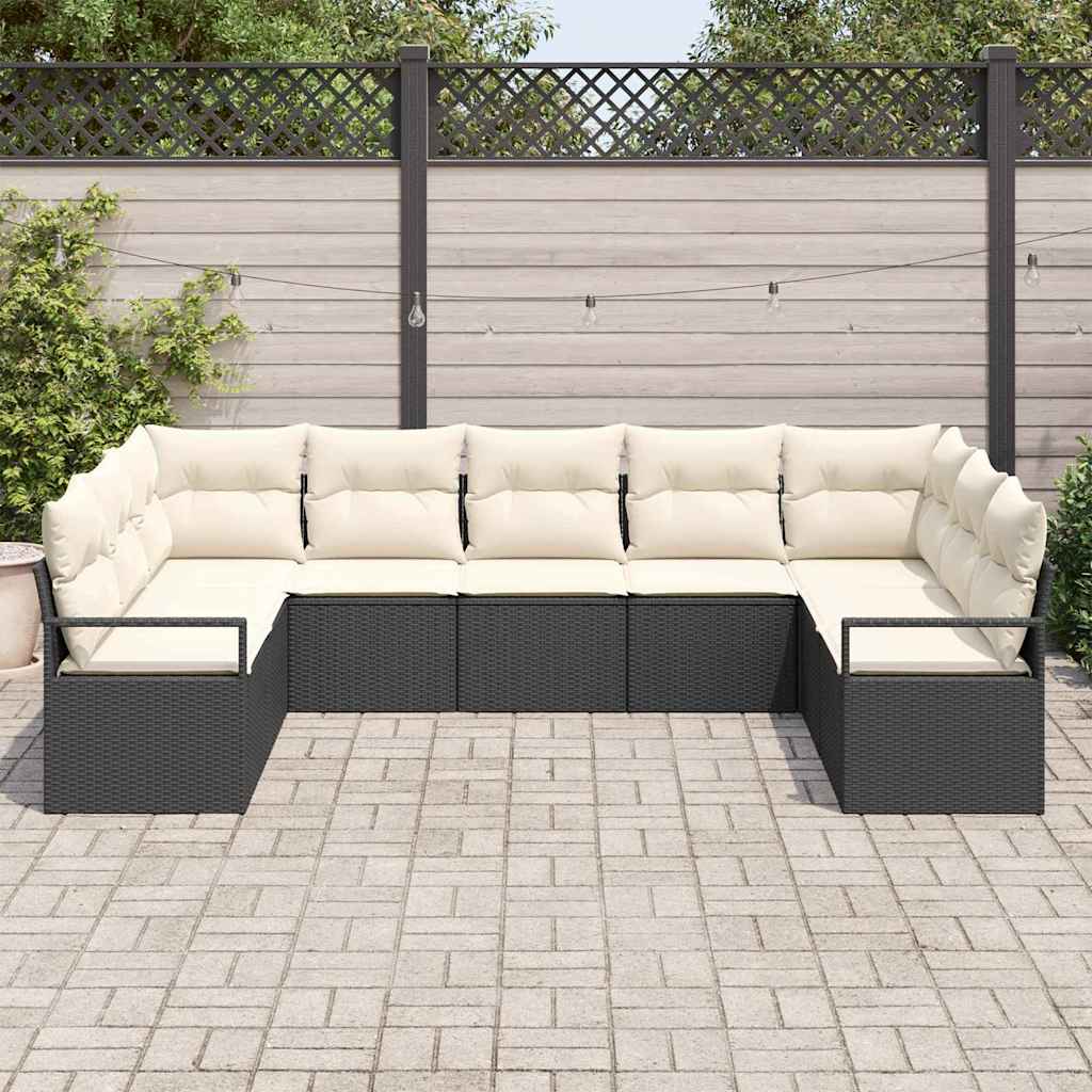 vidaXL Conjunto de Sofás com almofada 9 pcs Preto vime PE