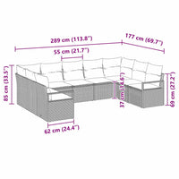 vidaXL Conjunto de Sofás com almofada 9 pcs Preto vime PE