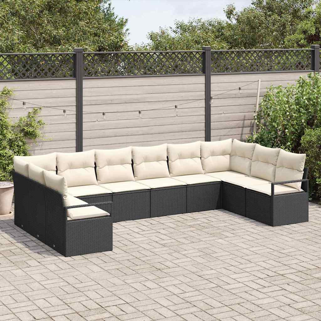 vidaXL Conjunto de Sofás com almofada 10 pcs Preto vime PE
