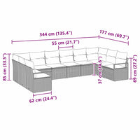 vidaXL Conjunto de Sofás com almofada 10 pcs Preto vime PE