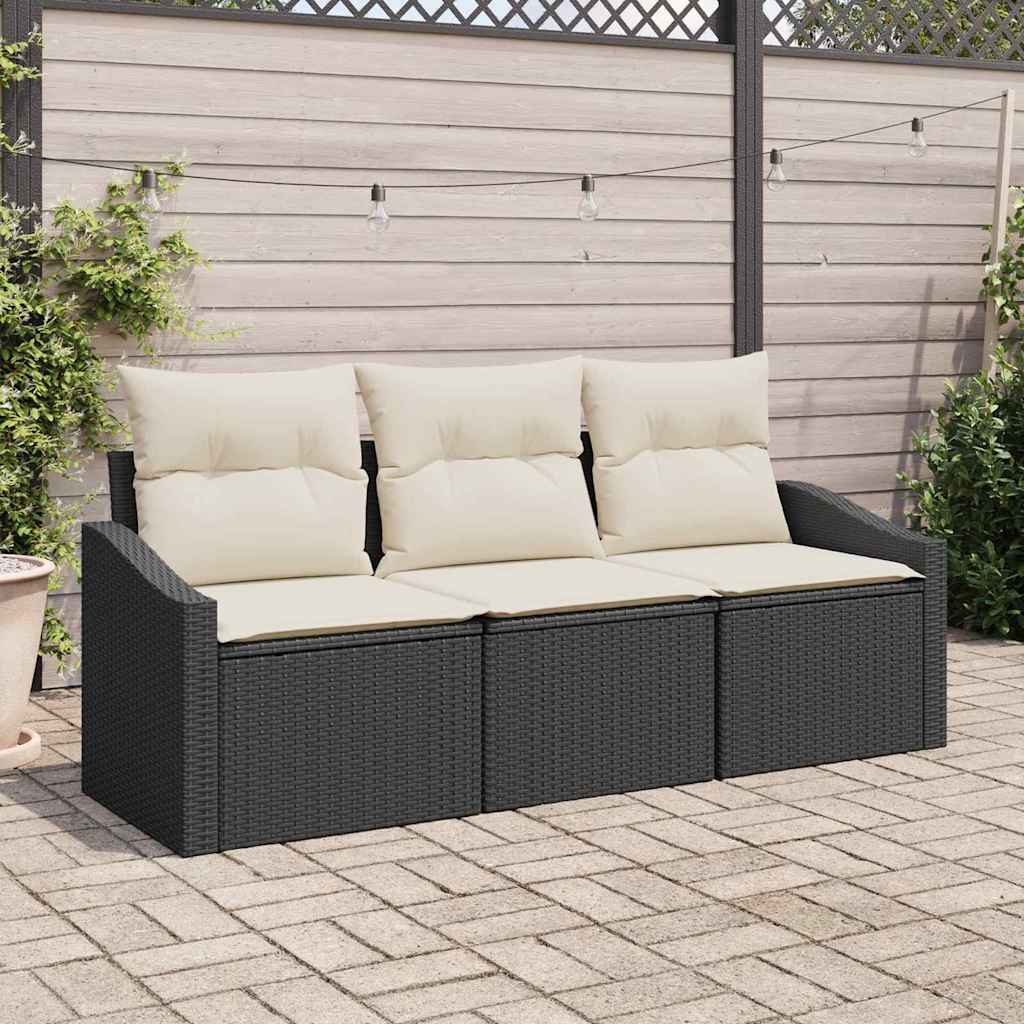 vidaXL Conjunto de Sofás com almofada 3 pcs Preto vime PE