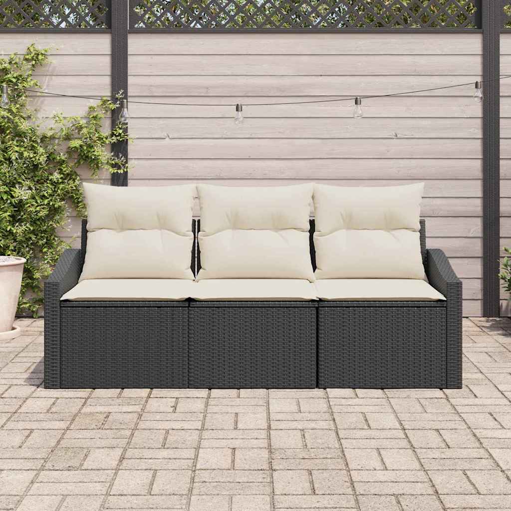 vidaXL Conjunto de Sofás com almofada 3 pcs Preto vime PE