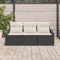 vidaXL Conjunto de Sofás com almofada 3 pcs Preto vime PE