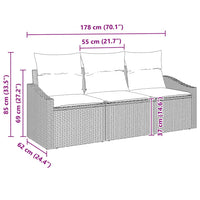 vidaXL Conjunto de Sofás com almofada 3 pcs Preto vime PE