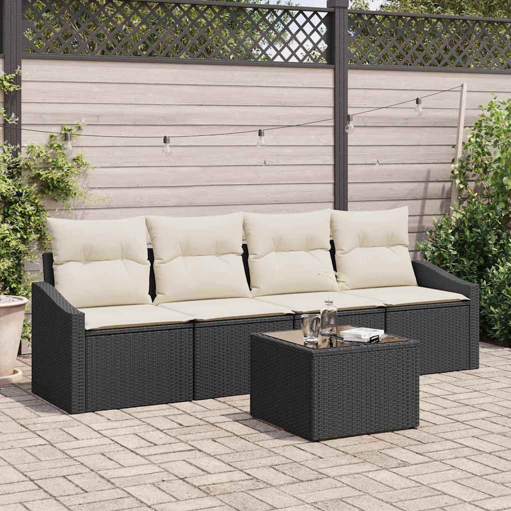 vidaXL Conjunto de Sofás com almofada 5 pcs Preto e Creme vime PE
