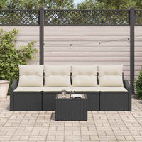 vidaXL Conjunto de Sofás com almofada 5 pcs Preto e Creme vime PE