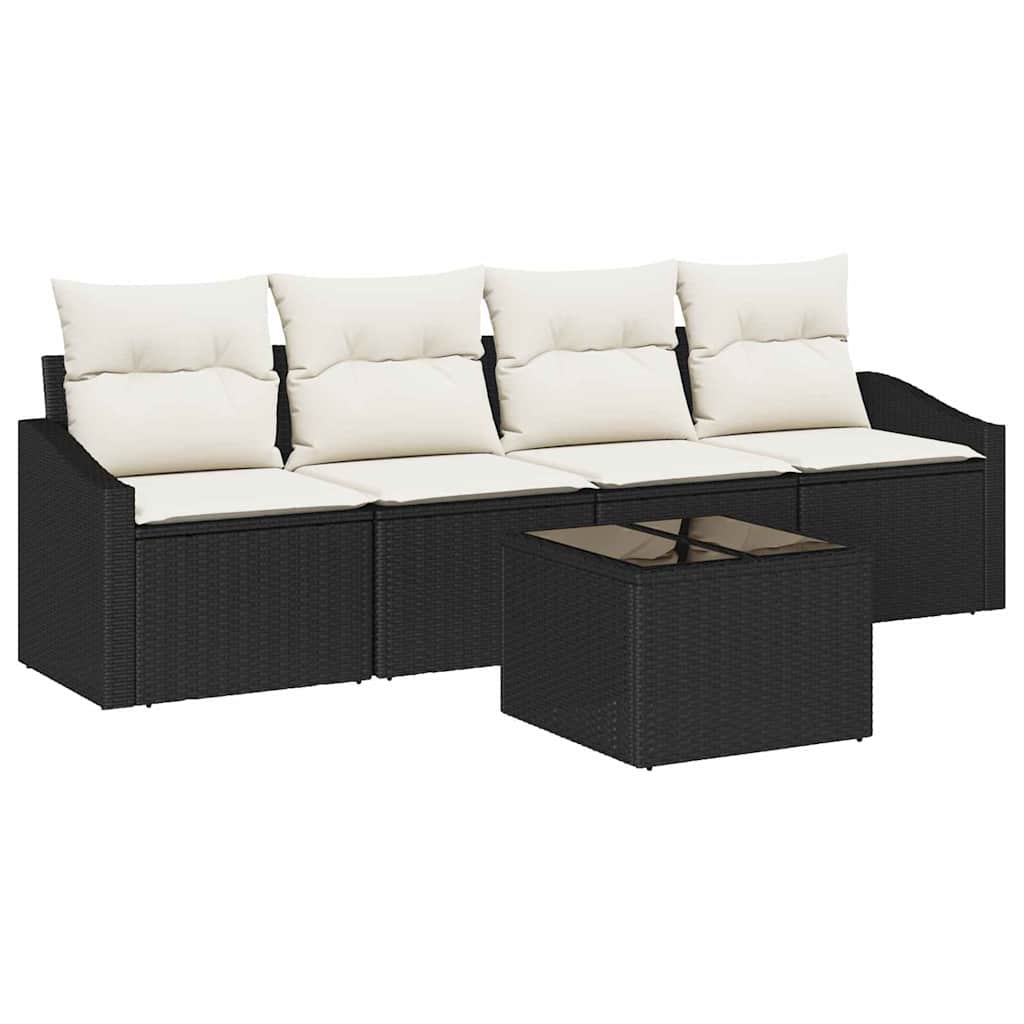 vidaXL Conjunto de Sofás com almofada 5 pcs Preto e Creme vime PE