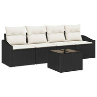 vidaXL Conjunto de Sofás com almofada 5 pcs Preto e Creme vime PE