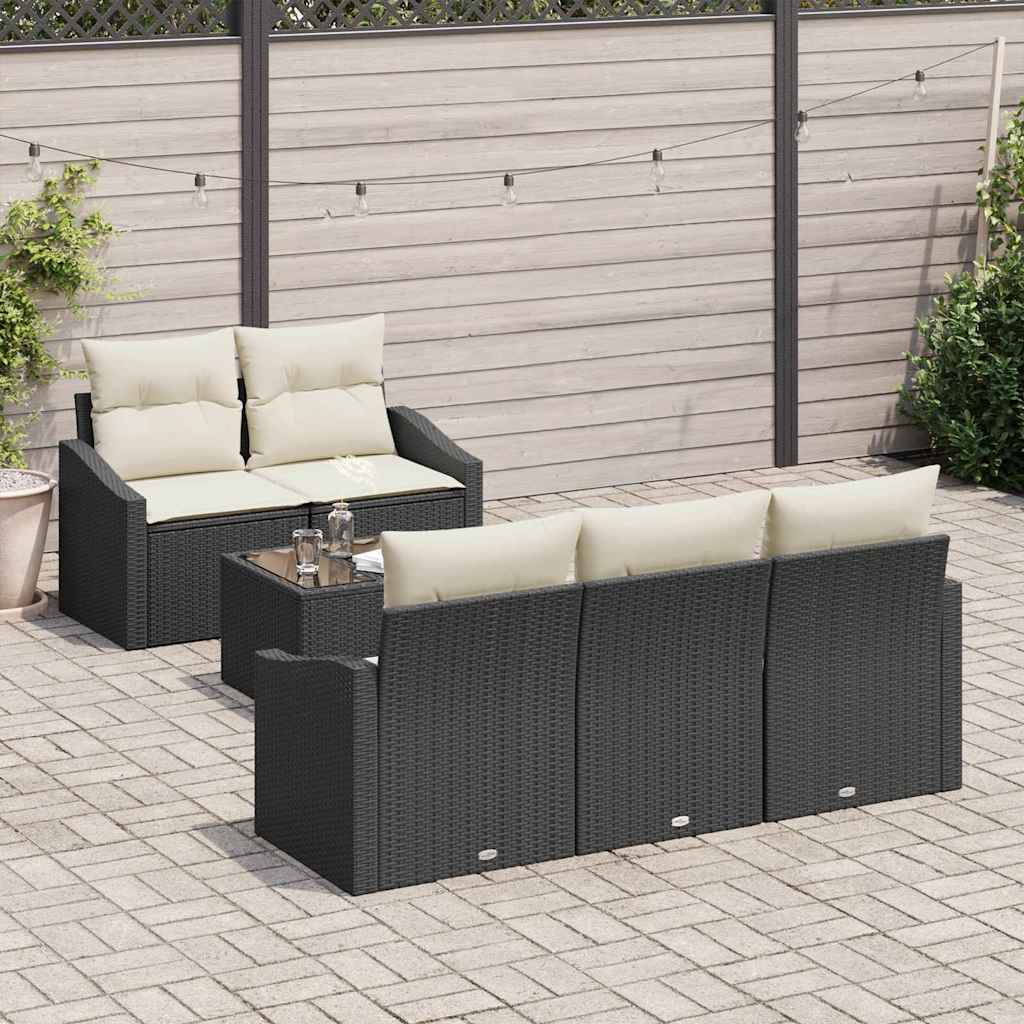 vidaXL Conjunto de Sofás com almofada 6 pcs Preto e Creme vime PE
