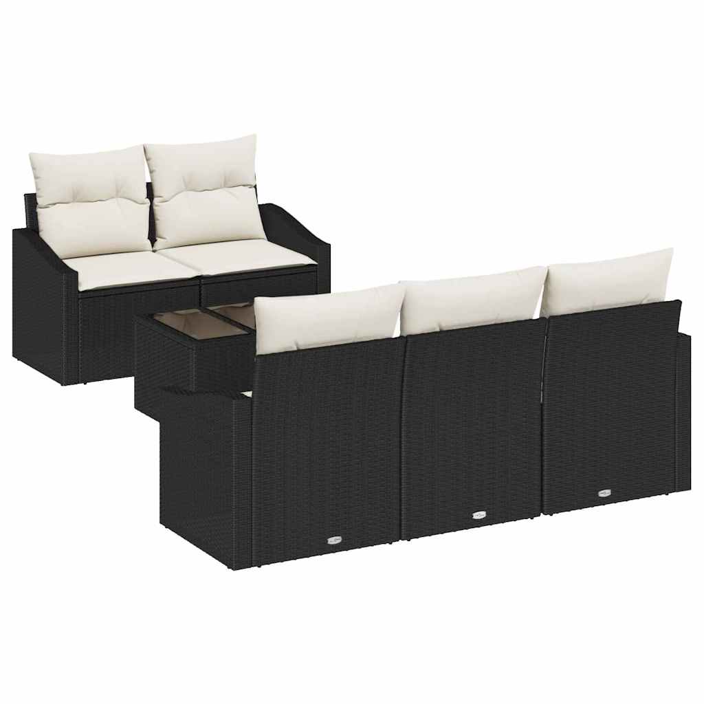 vidaXL Conjunto de Sofás com almofada 6 pcs Preto e Creme vime PE