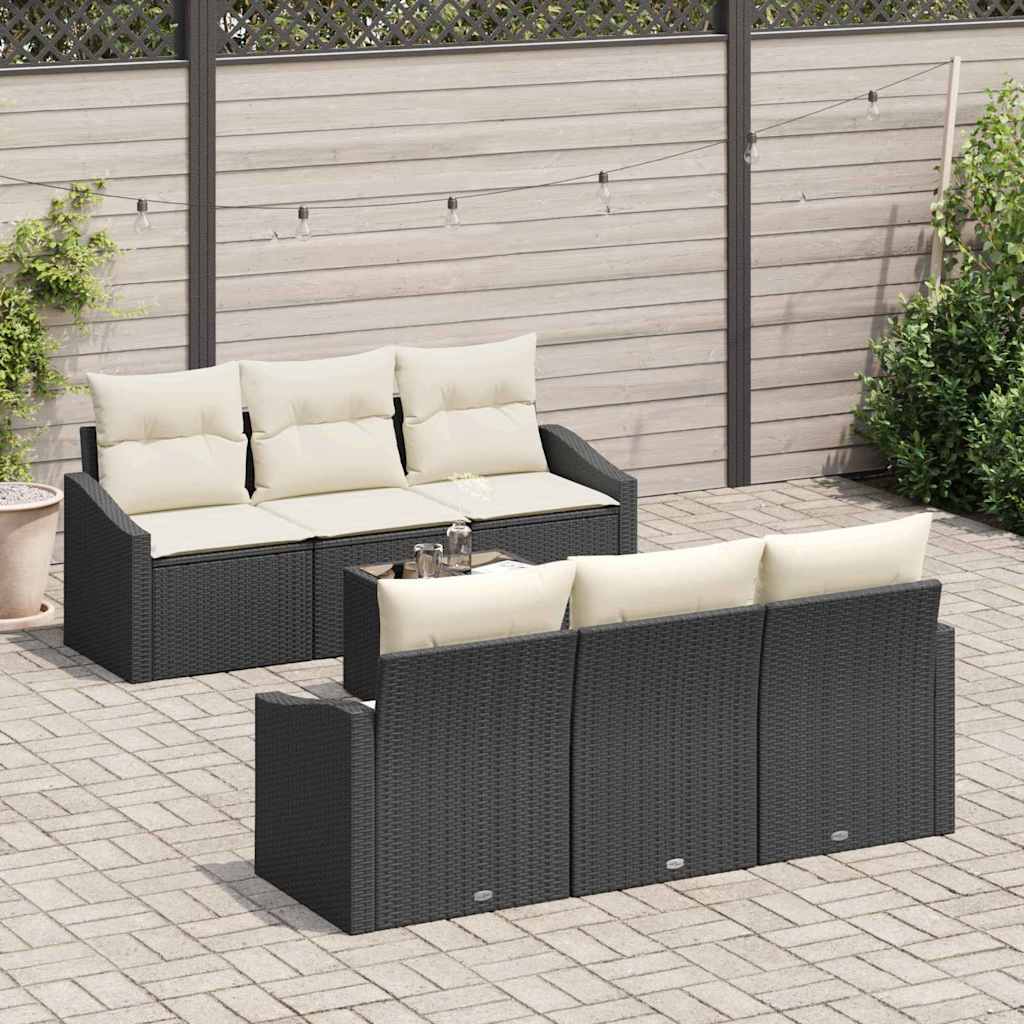 vidaXL Conjunto de Sofás com almofada 7 pcs Preto e Creme vime PE