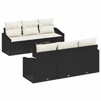 vidaXL Conjunto de Sofás com almofada 7 pcs Preto e Creme vime PE