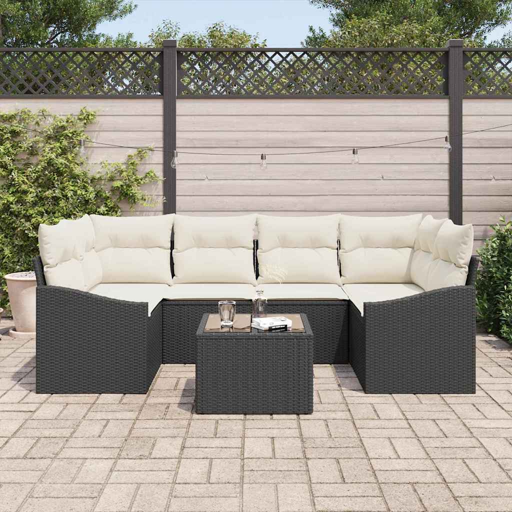 vidaXL Conjunto de Sofás com almofada 7 pcs Preto e Creme vime PE