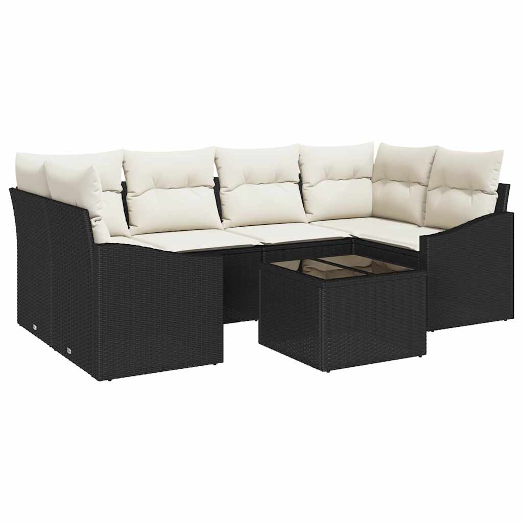 vidaXL Conjunto de Sofás com almofada 7 pcs Preto e Creme vime PE