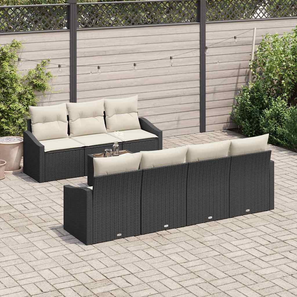 vidaXL Conjunto de Sofás com almofada 8 pcs Preto e Creme vime PE