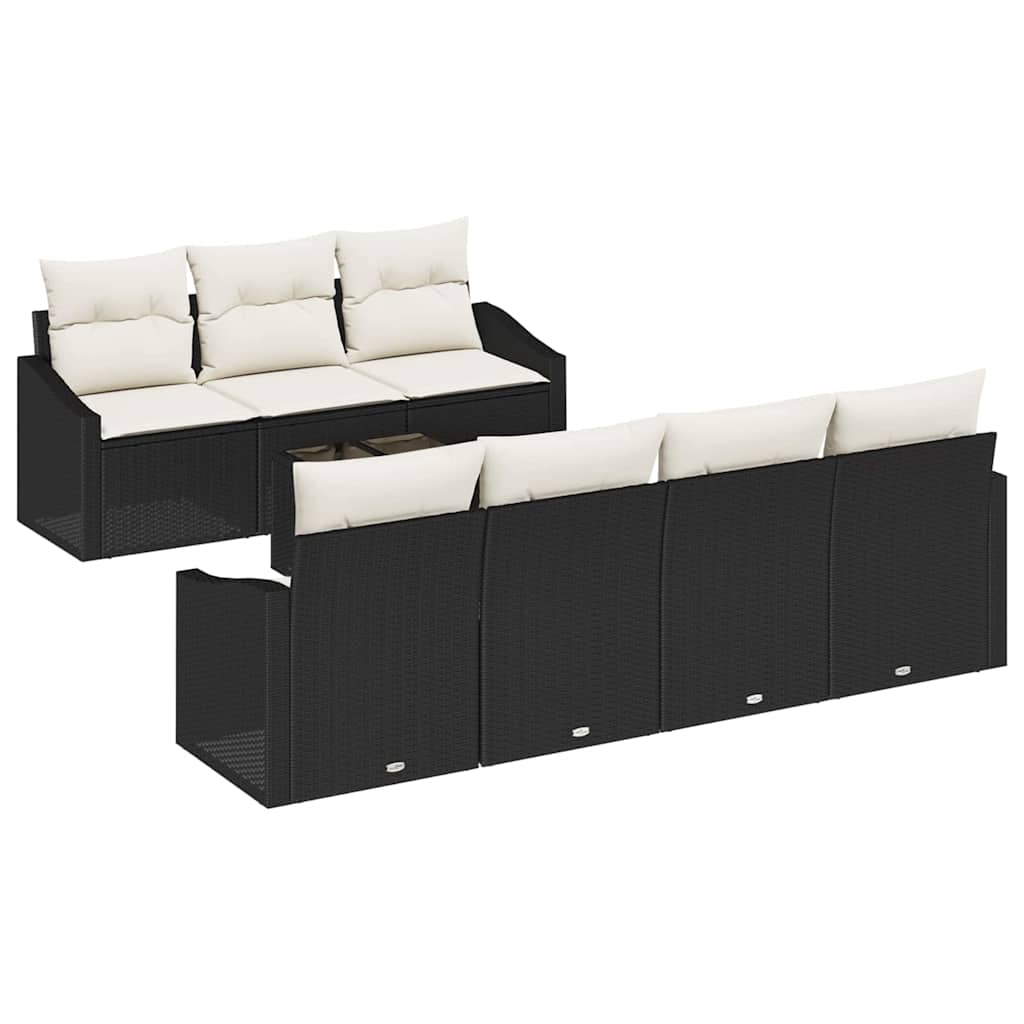 vidaXL Conjunto de Sofás com almofada 8 pcs Preto e Creme vime PE