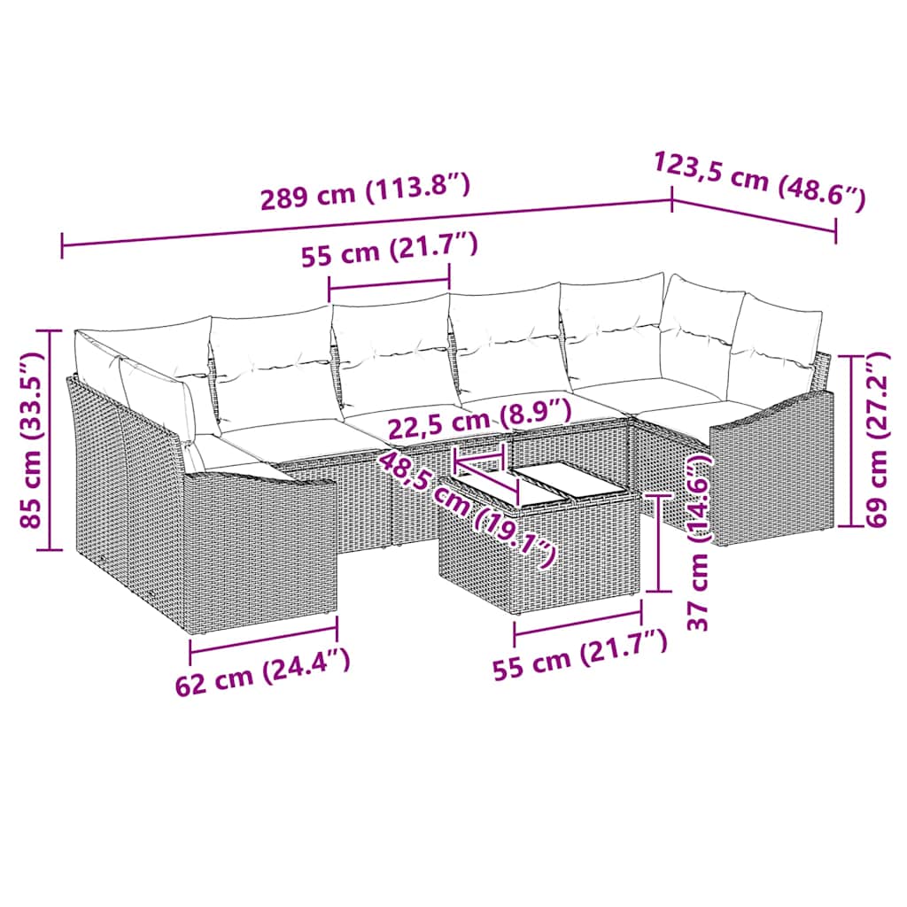 vidaXL Conjunto de Sofás Preto e Creme 55 x 55 x 37 cm vime PE
