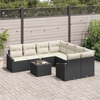 vidaXL Conjunto de Sofás com almofada 9 pcs Preto e Creme vime PE