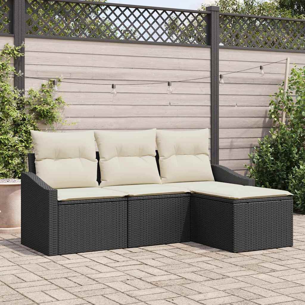 vidaXL Conjunto de Sofás com almofada 4 pcs Preto vime PE