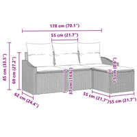 vidaXL Conjunto de Sofás com almofada 4 pcs Preto vime PE