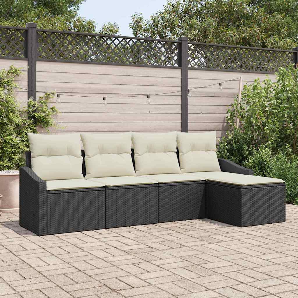 vidaXL Conjunto de Sofás com almofada 5 pcs Preto vime PE